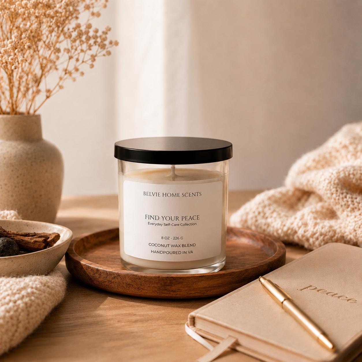 Find Your Peace Candle | Patchouli Vanilla Sandalwood Coconut Wax Blend