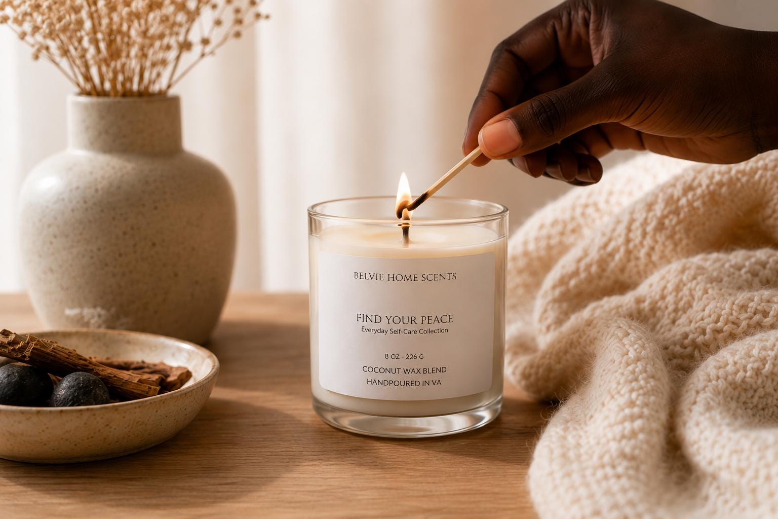 Find Your Peace Candle | Patchouli Vanilla Sandalwood Coconut Wax Blend